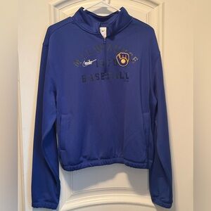 Milwaukee Brewers Nike Cooperstown 1/2 Zip Semi-Crop Splice Rewind Pullover